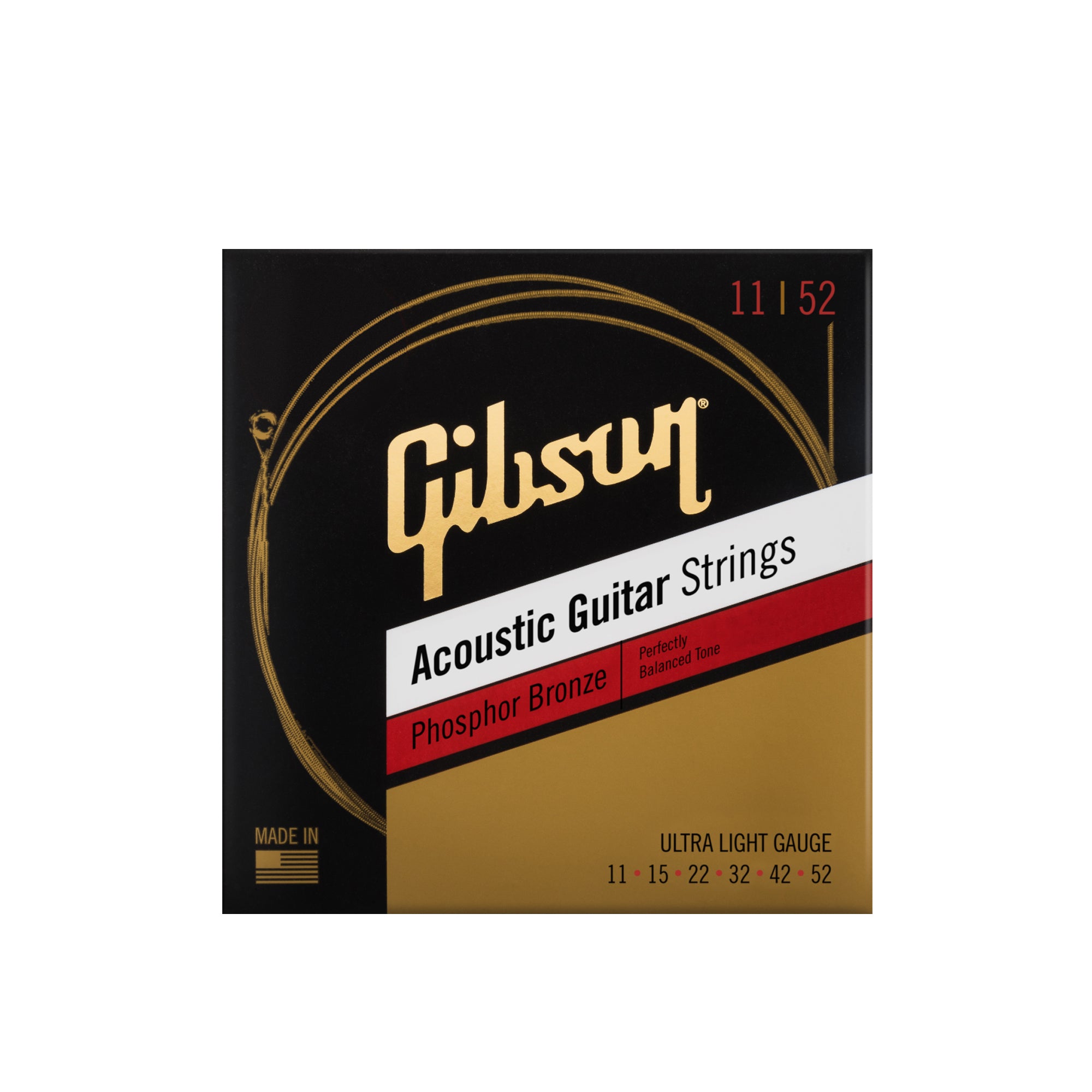 Gibson Gear SAG-PB11 Phosphor Bronze Acoustic Guitar Strings - .011-.052 Ultra Light